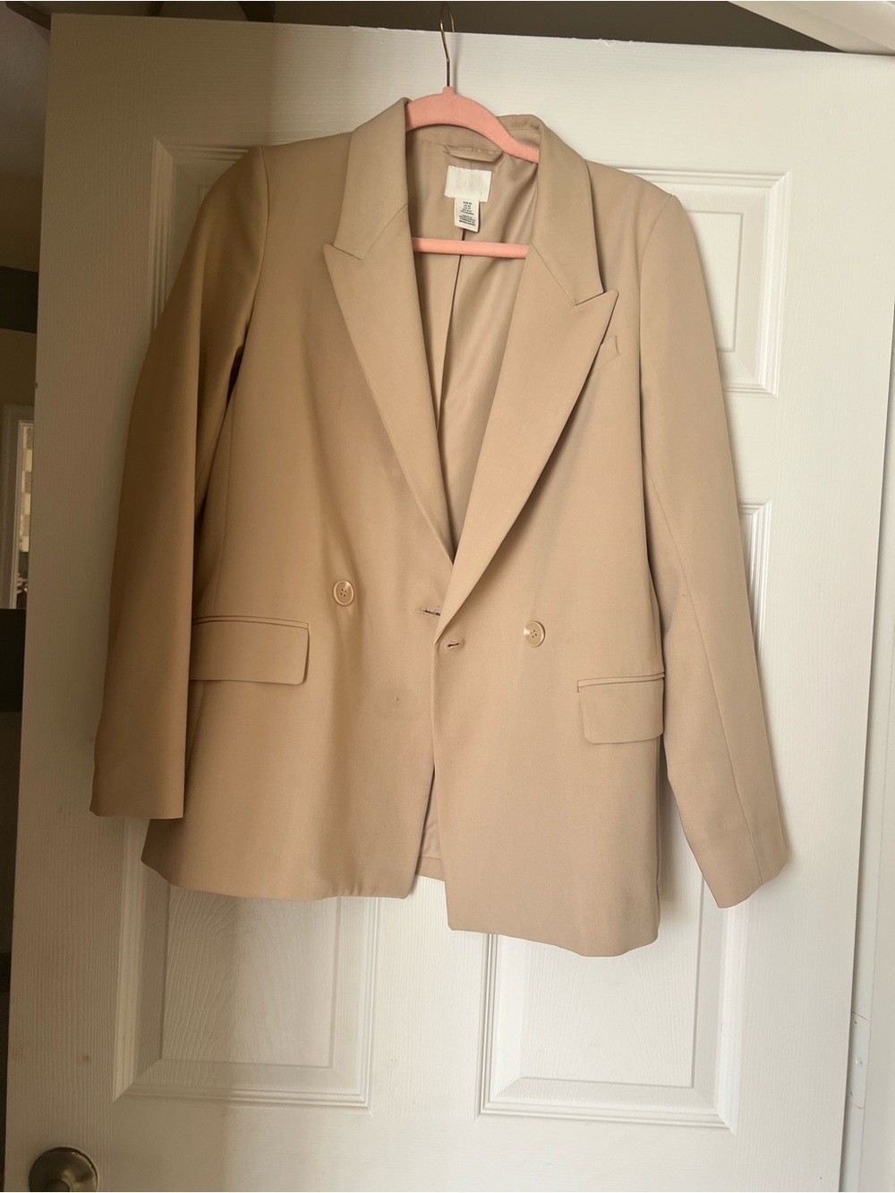 H&M Women’s Double-Breasted oversized Blazer Jacket - Beige
